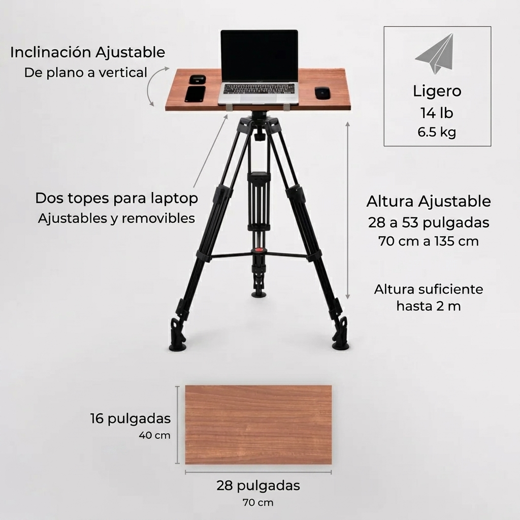 Escritorio de Pie Trípode Pro — Plegable, Portátil y de Altura Ajustable